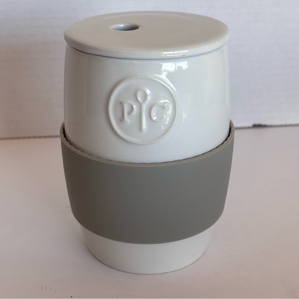 EUC Pampered Chef White and Tan Ceramic Microwave Egg Cooker